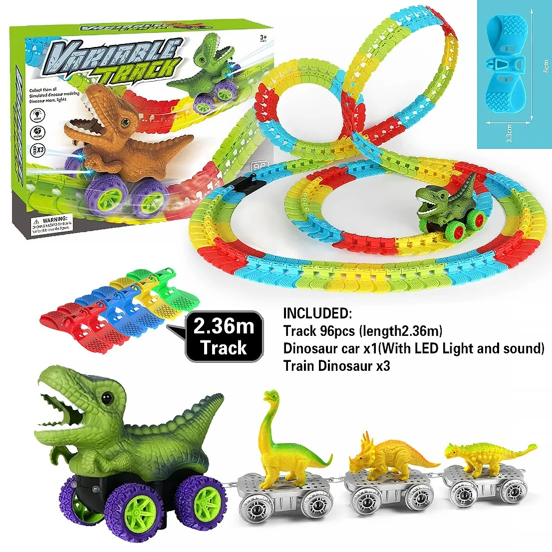 2023 New Design Electric Anti-Gravity Rail Dinosaur Car 360 Rotation Diy Dinosaur Assembled Car Track Toys