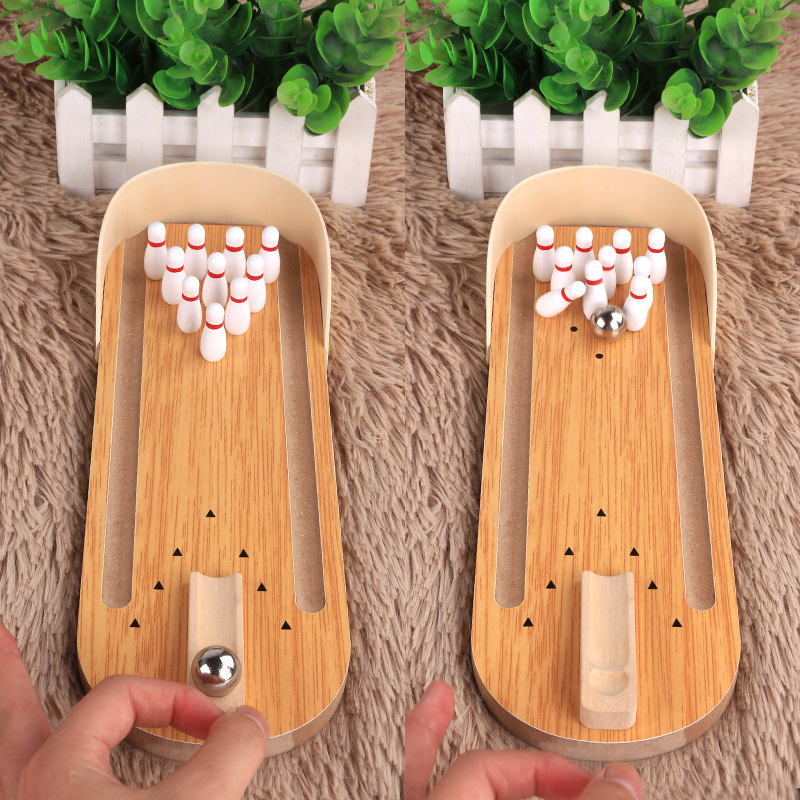 Classic intelligence Bowling Alleys Indoor sport Desk Toy Desktop Mini steel ball Wooden Finger Bowling Game Set For Kids