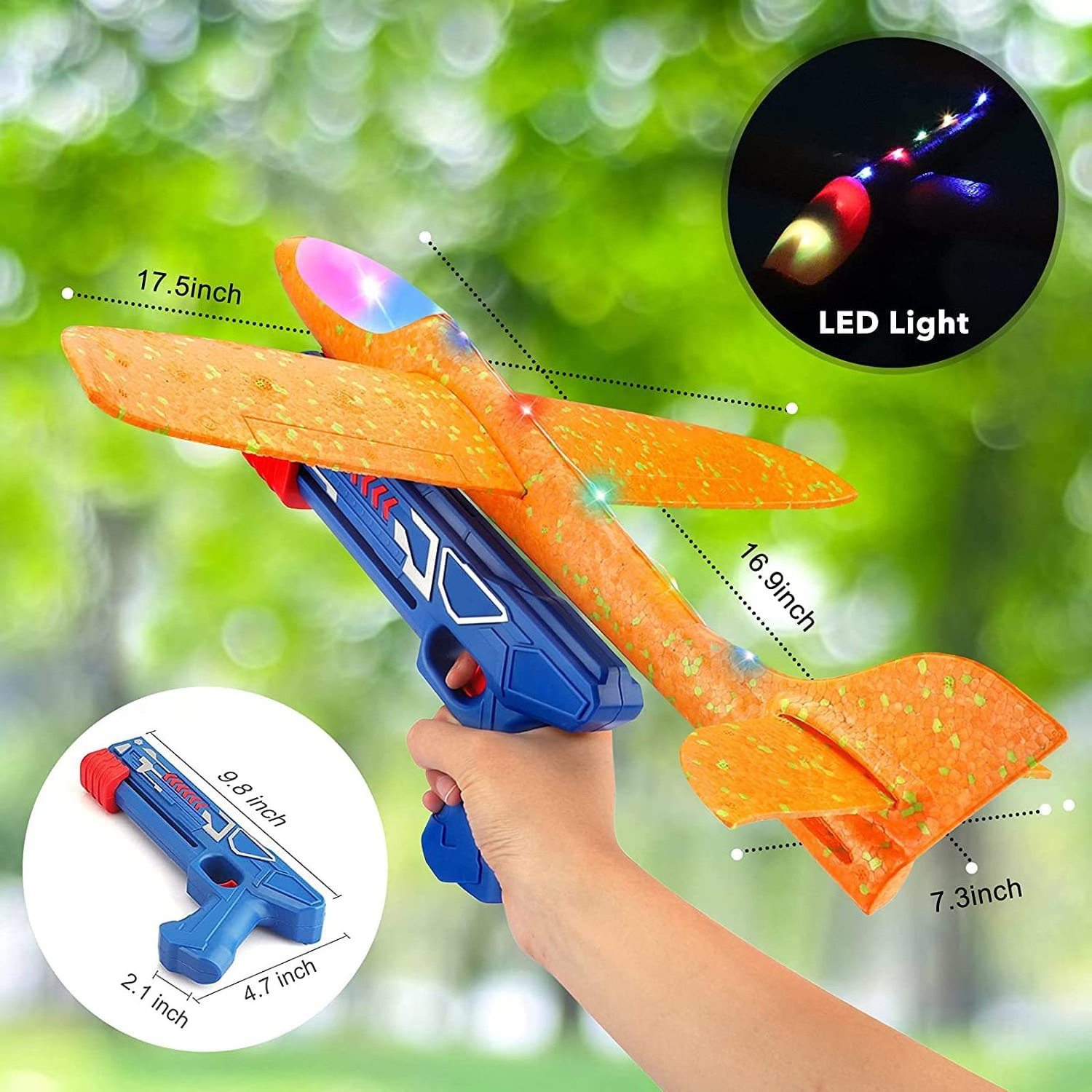 Outstoor Scratch Resistant Bubble Catapult Gun Airplane Toy With Throwing EVA Foam and Full Lights Plane Shooter Toy for kids