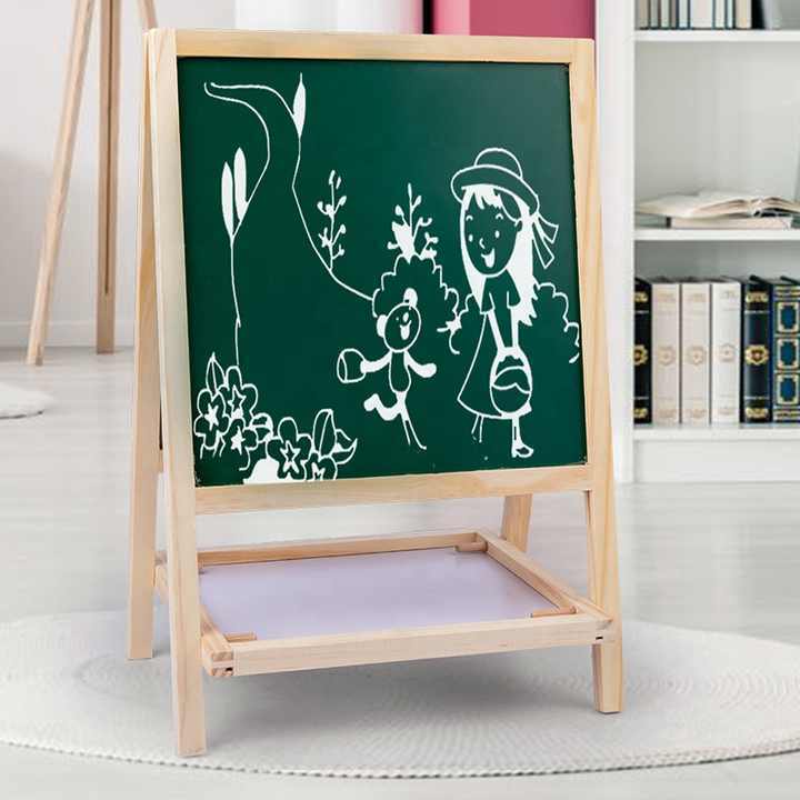 Children's wooden multifunctional two-in-one folding double-sided magnetic drawing board easel black and white drawing board