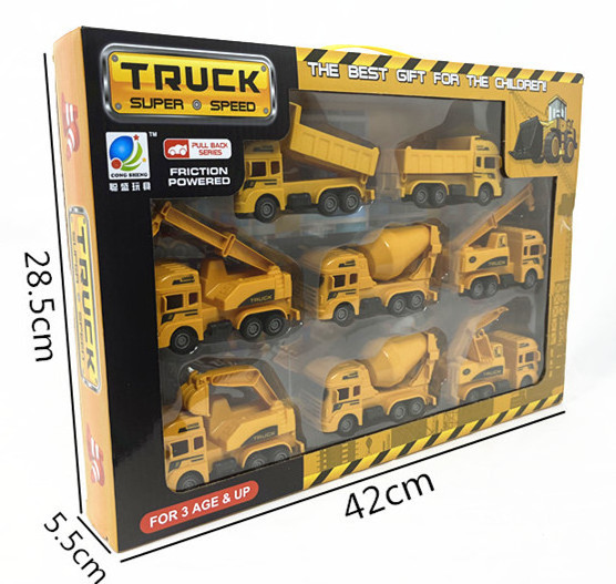 2023 New Arrivals 8pcs Engineering Diecast Model Car Toy Simulation Crane Mixer Vehicles Model Safe Educational Toys For Kids