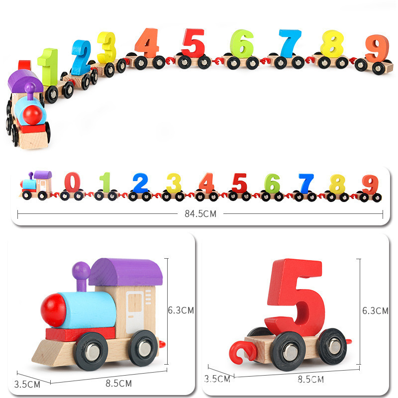 Wholesale Kids Montessori Early Educational Puzzle Assembly Combination Alphabet Wooden Digital Cognition Blocks Train Toys Set