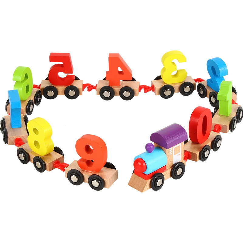 Wholesale Kids Montessori Early Educational Puzzle Assembly Combination Alphabet Wooden Digital Cognition Blocks Train Toys Set