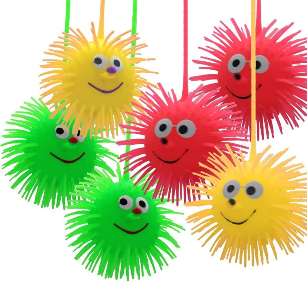 Multi-Color Smiling Face TPR Fluffy Squeezing Light Led Ball Animal Nose Squishy Face Flashing Rubber Puffer Balls For Kids