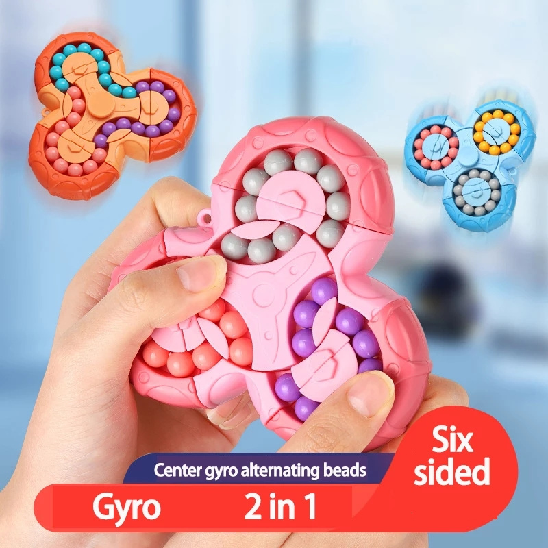 Kids And Adults Antistress Fidget Triangle Fingertip Gyro Decompression Spinner Toys Six Side Rotating Magic Bean Cube Toys