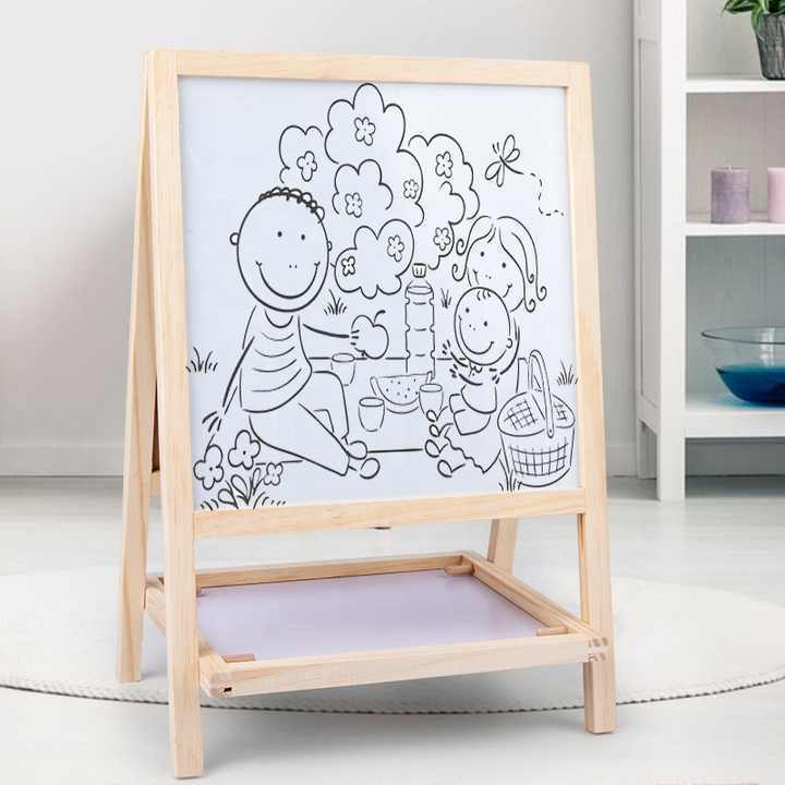 Children's wooden multifunctional two-in-one folding double-sided magnetic drawing board easel black and white drawing board