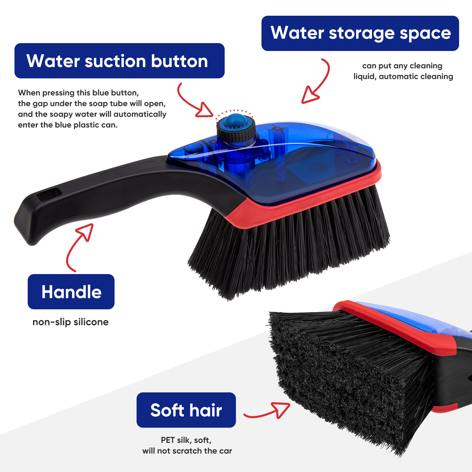 3 in 1 Car Soap & Water Reservoir Built Right In The Brush with PP handle wheel cleaning tire brush