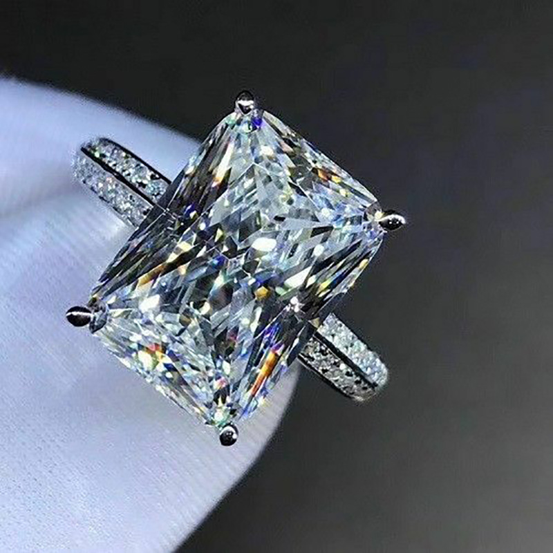 Popular Large Zircon Finger Rings Jewelry Gift For Girlfriend Fine Two Layer Cubic Zirconia Sparkling Diamond Engagement Ring