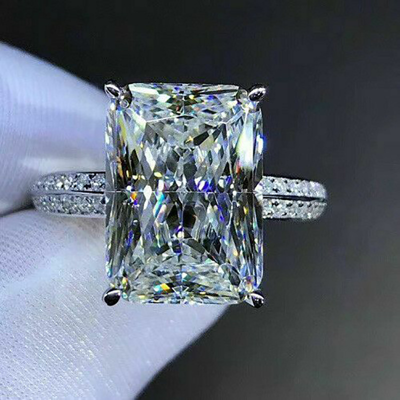 Popular Large Zircon Finger Rings Jewelry Gift For Girlfriend Fine Two Layer Cubic Zirconia Sparkling Diamond Engagement Ring