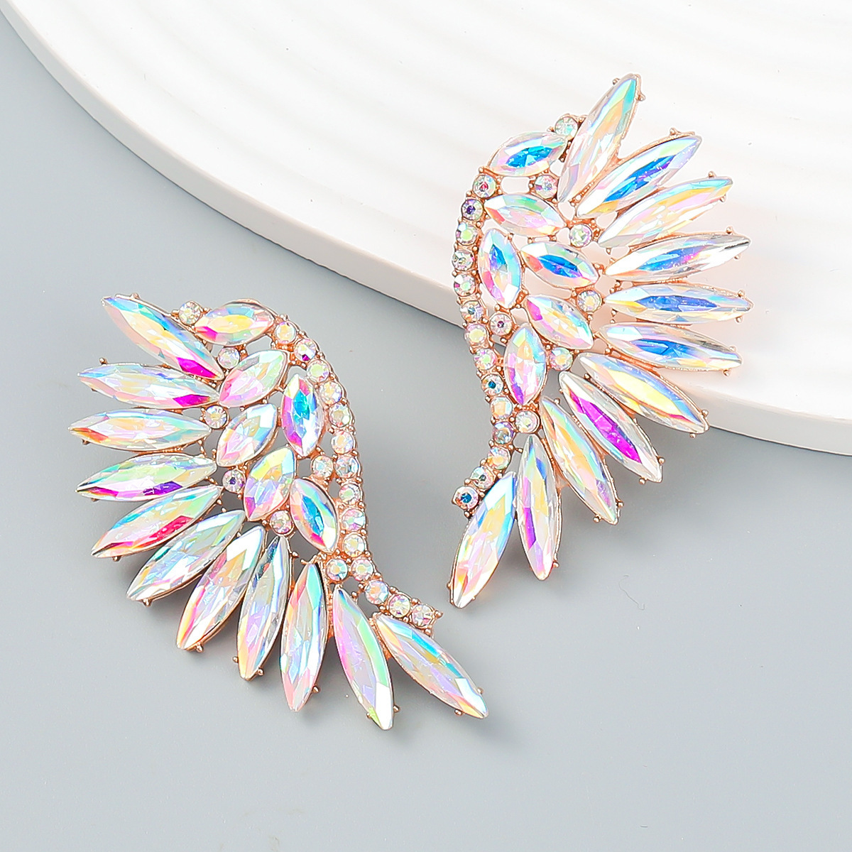 Wing Earring Colorful Diamond Metal Alloy Earrings Stud Sparkling Crystal Rhinestone Western Angel Wing Earrings for Women Girl