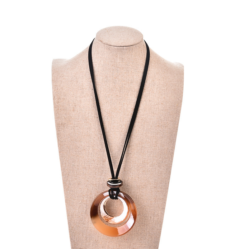 Trendy Vintage Long Sweater Necklace Jewelry Boho Big Resin Acetate Acrylic Round Pendent Necklace for Women Ladies