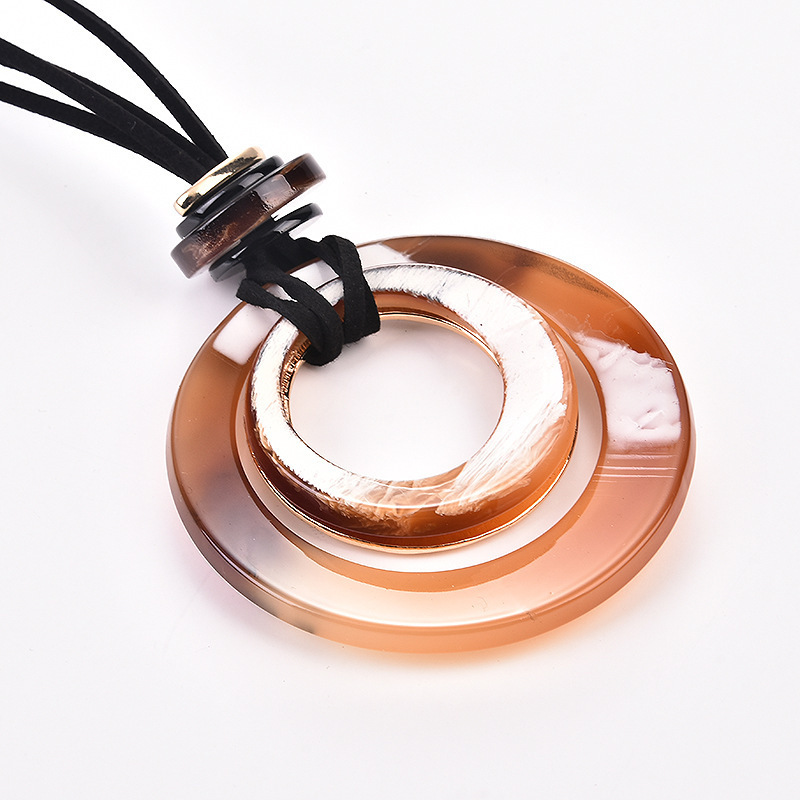 Trendy Vintage Long Sweater Necklace Jewelry Boho Big Resin Acetate Acrylic Round Pendent Necklace for Women Ladies