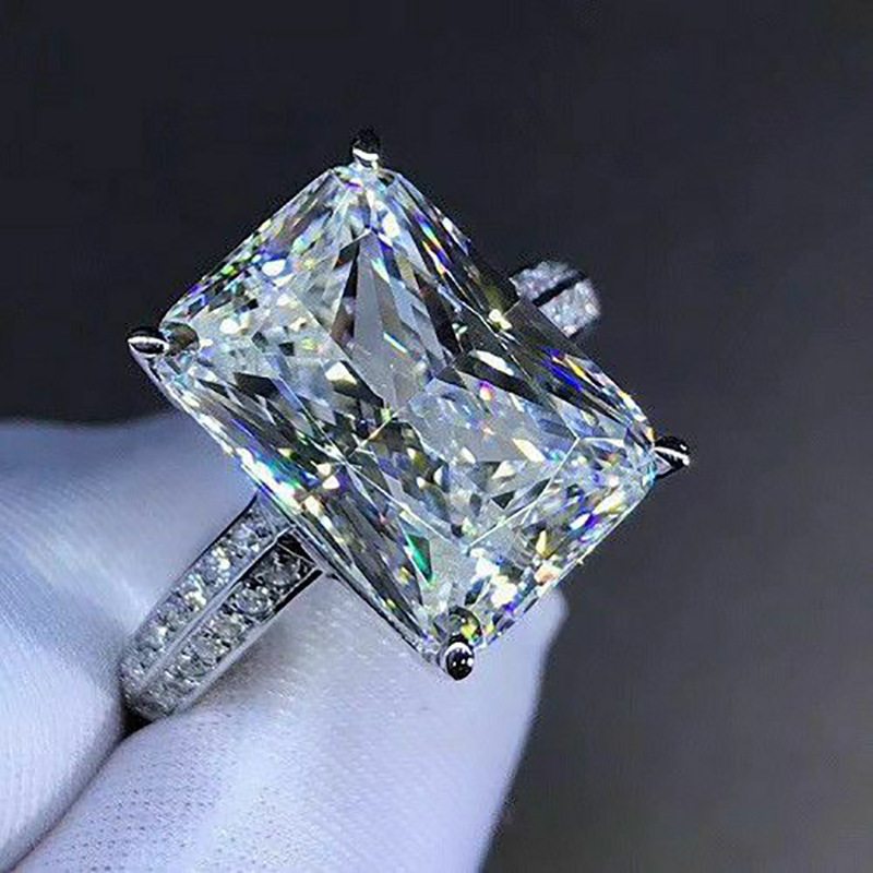 Popular Large Zircon Finger Rings Jewelry Gift For Girlfriend Fine Two Layer Cubic Zirconia Sparkling Diamond Engagement Ring