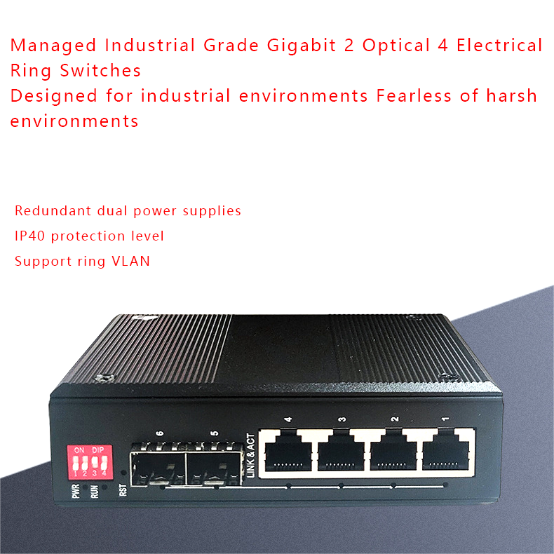 Ethernet Switch Managed Industrial Fiber Optic Switch 6 Port Full Gigabit VLAN SFP Ethernet Network Switch