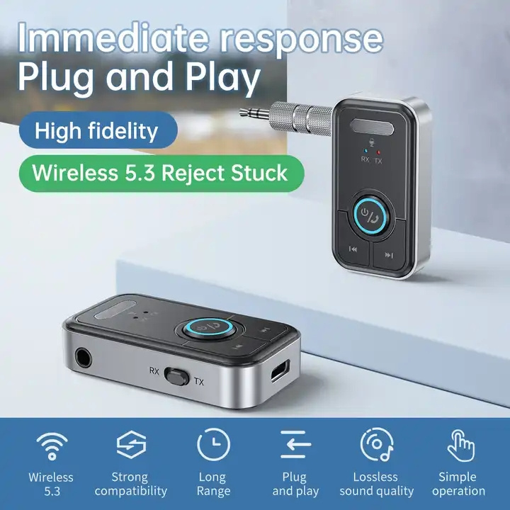 Bluetooth5.3 Transmitter and Receiver 2 in 1 Wireless 3.5mm AUX Bluetooth Adapter