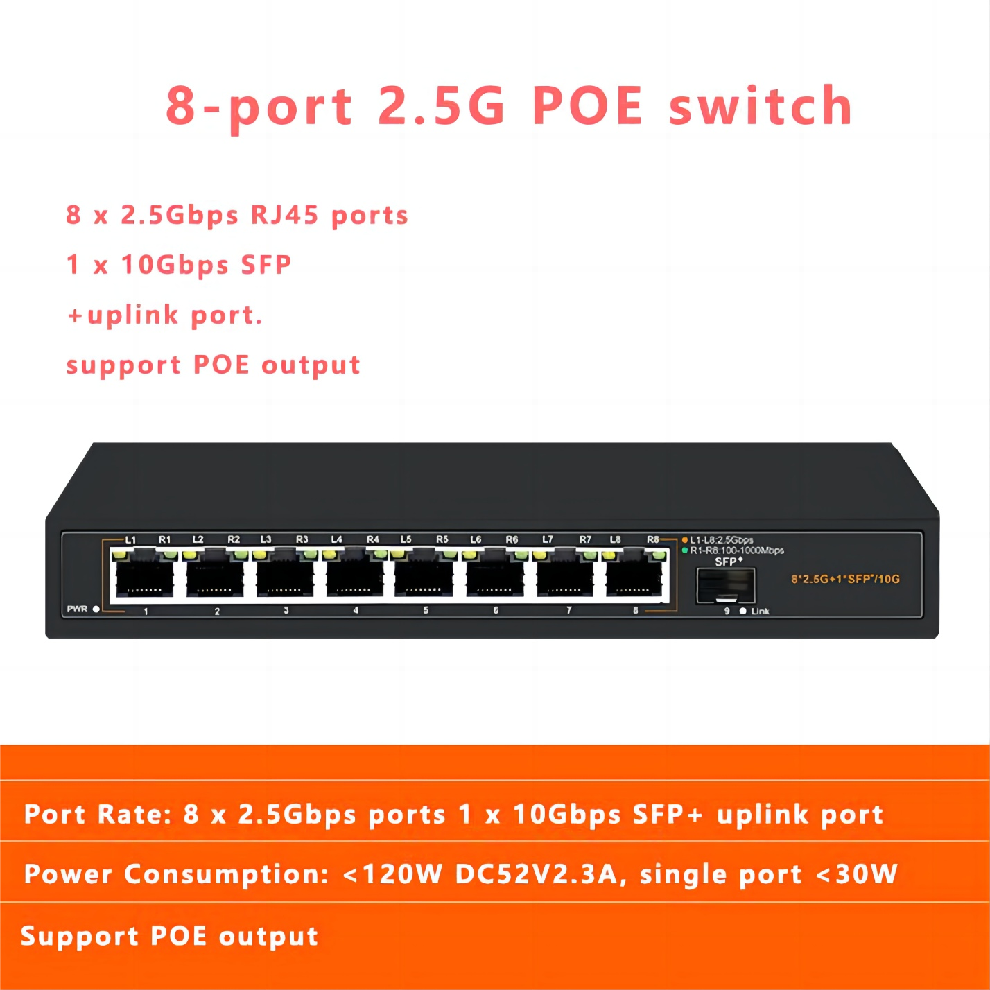 Ethernet Switch Fiber Optic Switch 8port 2.5G Fiber Optic Converter 10Gbps SFP Network POE Switch Board Fiber Optic Transceiver