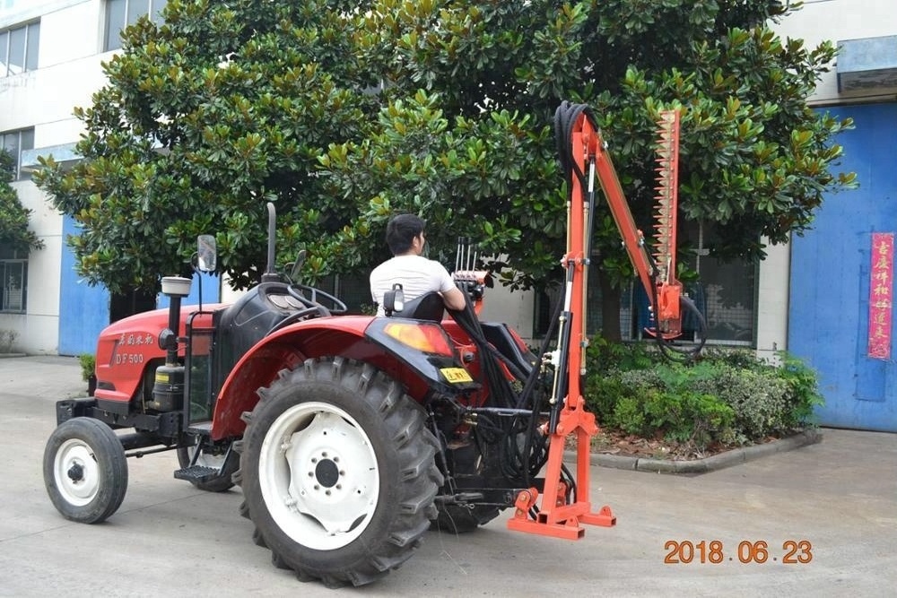 Tractor driven hydraulic hedge trimmer for cutting tree leaves