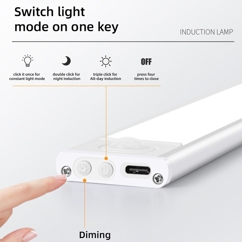 Ultra-Thin Indoor Lighting 3 Color Dimmable 5v Usb Rechargeable Kitchen Cabinet Closet Wardrobe Led Motion Sensor Light