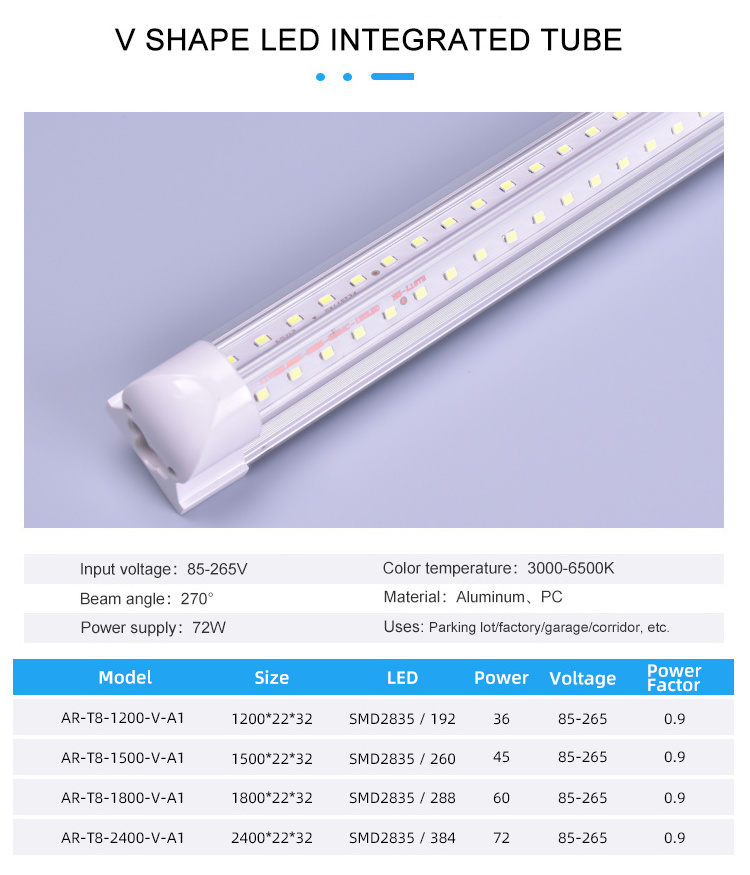 AIER Super Bright 4FT 8FT Led Shop Light Indoor Lighting T8 Integrated 8 Foot Led Tube Light 96