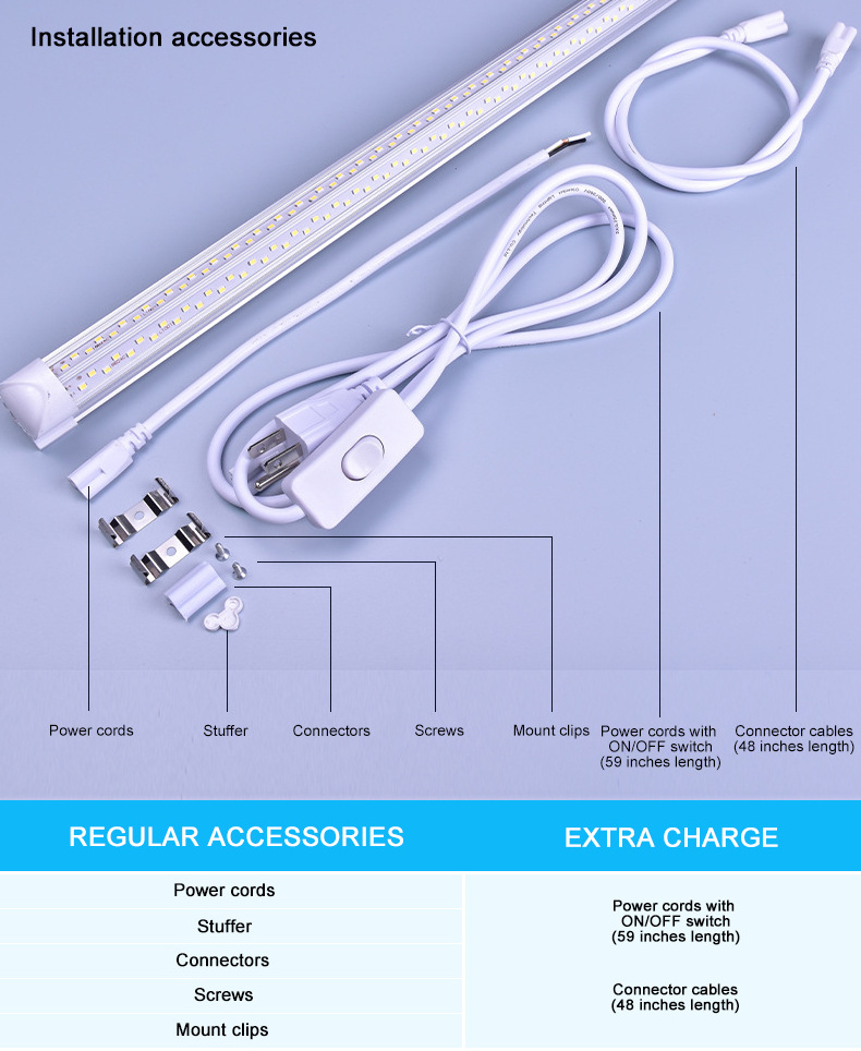 AIER Super Bright 4FT 8FT Led Shop Light Indoor Lighting T8 Integrated 8 Foot Led Tube Light 96