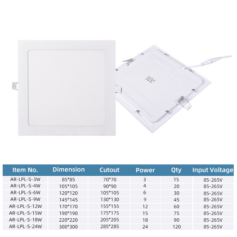 Ultra Thin Square 3w 6w 9w 12w 15w 18w Smd2835 Aluminum Ceiling Recessed Led Panel Lights For Home Office Living Room