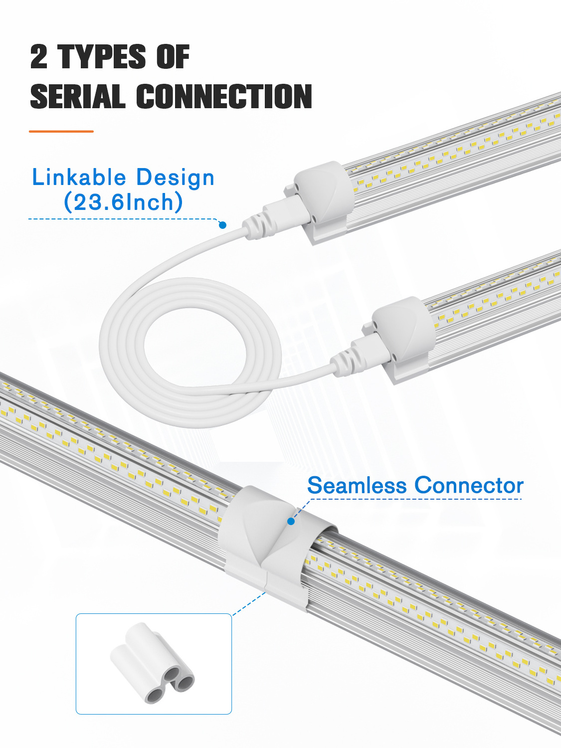 Indoor Lighting V-Shaped Aluminum 50w 100w 4ft 8ft Led Shop Lights 4 8 Foot T8 Integrated Led Tube Light Fixture