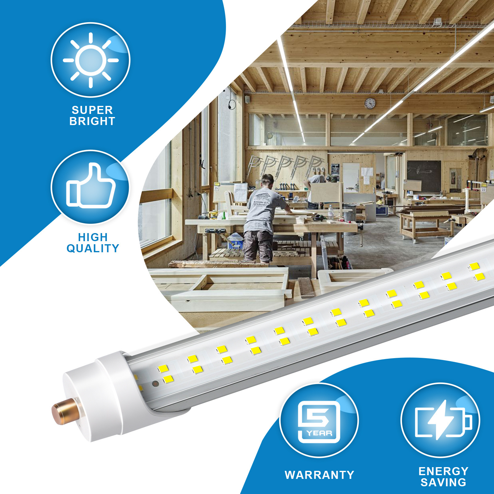 Indoor Lighting Etl Ce Rohs 72w Fa8 Single Pin T8 8ft Led Tube Milky Clear Cover Cool White 6000k 110-277v Wholesale Led  Bulbs