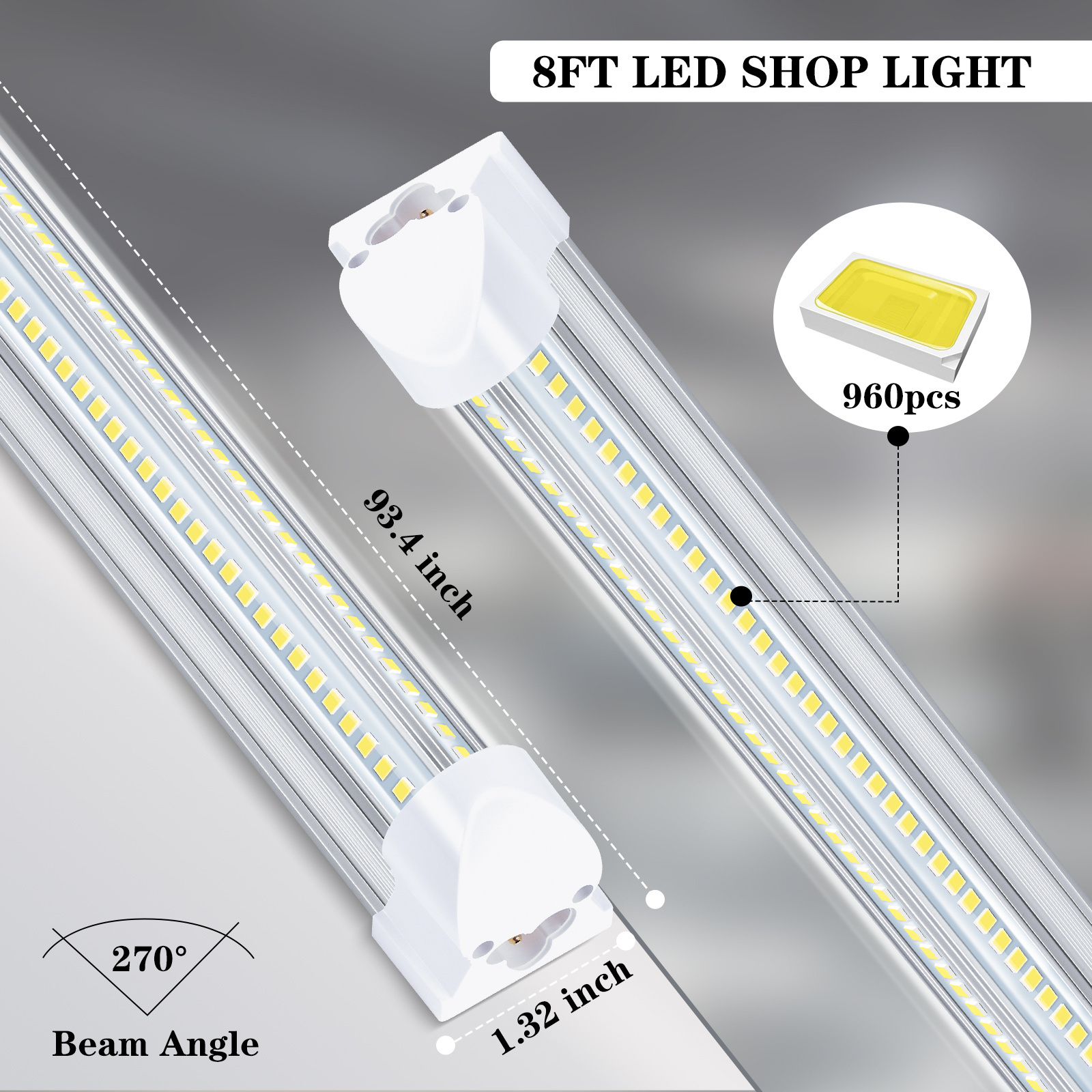 50W 100W 4ft 8ft V Shape Integrated T8 Led Tube Light Shop Lighting Led Light For For Garage Warehouse Workshop