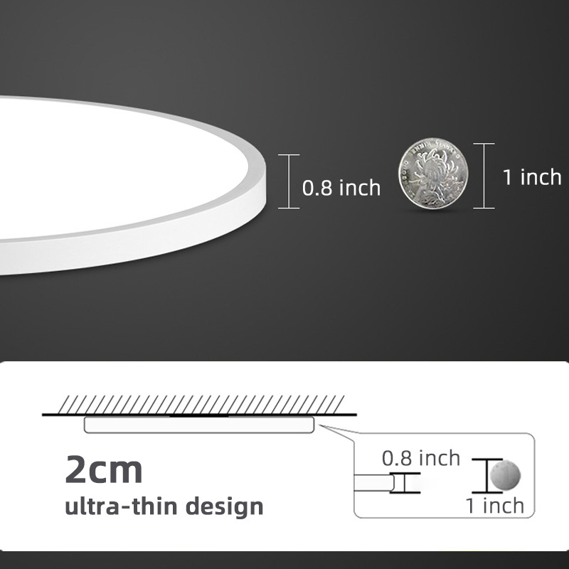 Ultra-Thin Round Round White Black 24W 28W 38W 48W ABS Led Ceiling Lights For Home Mall Commercial Bathroom