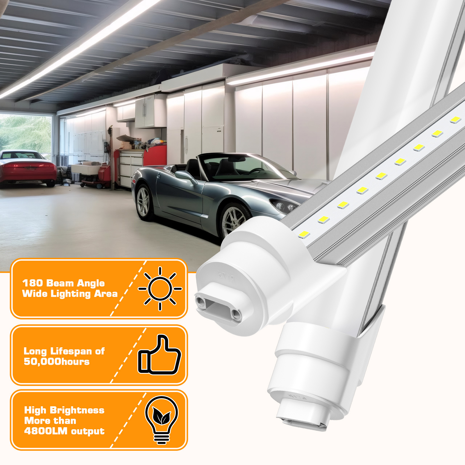 8FT LED Bulbs 5000K Daylight Ballast Bypass Equivalent R17D/HO F96T12/DW/HO Clear Cover T8 T10 T12 Fluorescent Replacement