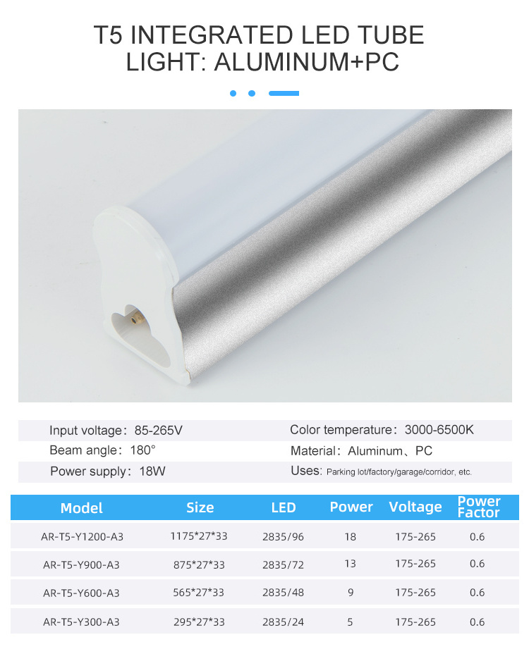 Surface mounted t5 led tube light indoor lighting aluminum 18w 4ft integrated fixture