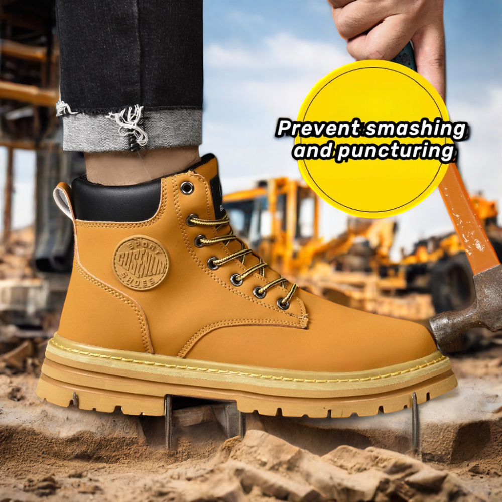 Cow Leather Upper Anti-Slip And Anti-Puncture Steel Toe Cat Work Boots Safety Shoes For Men