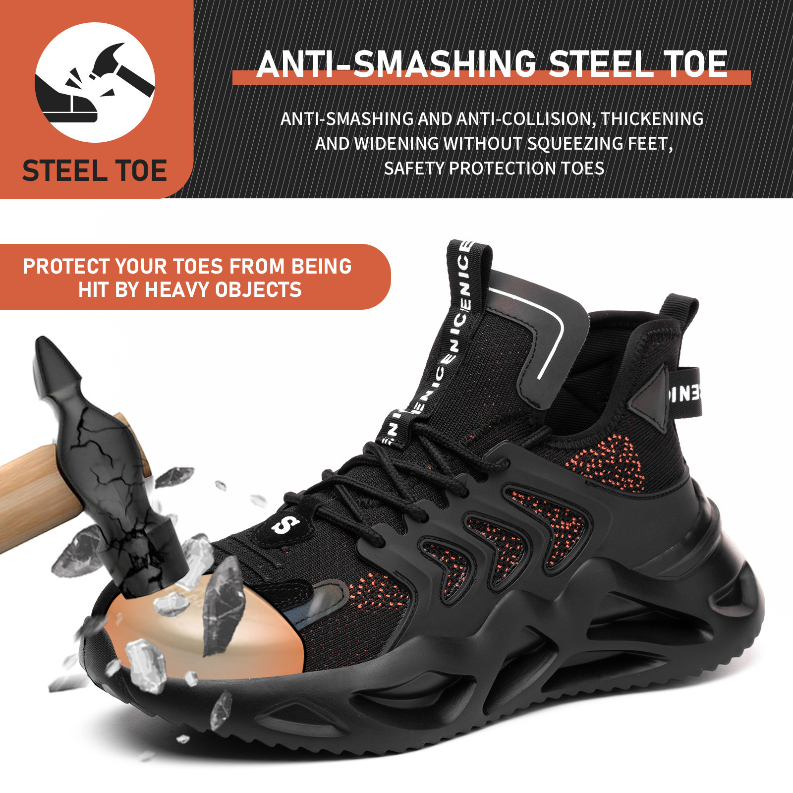 Steel Toe Lightweight Breathable Comfortable Safety Sneakers Anti-Puncture Indestructible Construction for safety men shoes