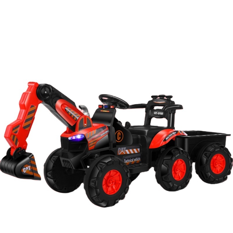 12 volt electric tractor for big kids 10 year old with remote control children ride on excavator car