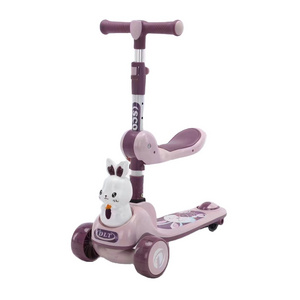 purple rabbit  children's scooter three-wheel thickened skateboard with seat silicone grip with handbrake 2-6 years old baby