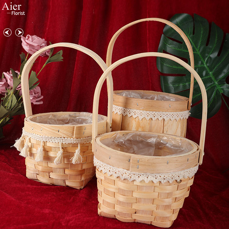 Aierflorist Home Furniture Hand woven rattan storage basket Creative flower pot cover circular small basket gift Basket