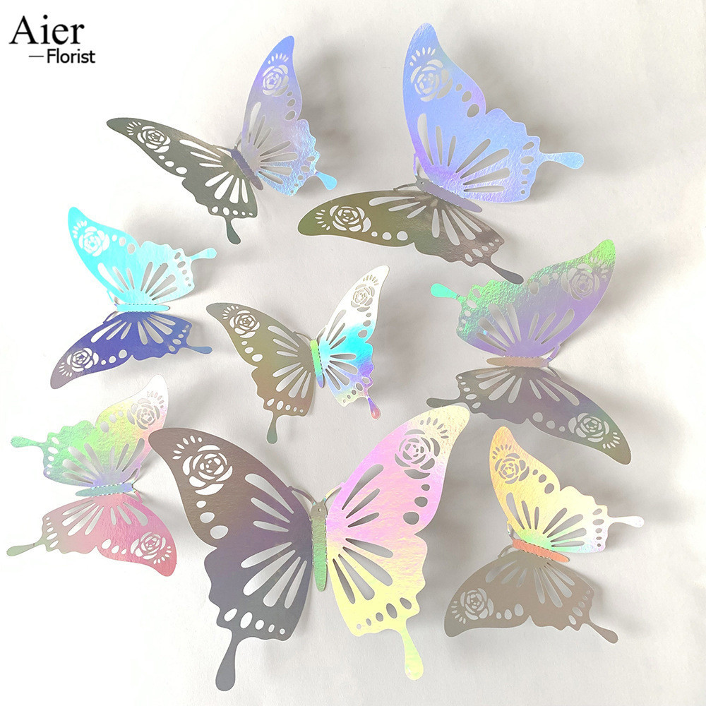 Aierflorist Home Paper Decoration Adhesive 3d Butterfly Wall Stickers For Flower Bouquet Decoration