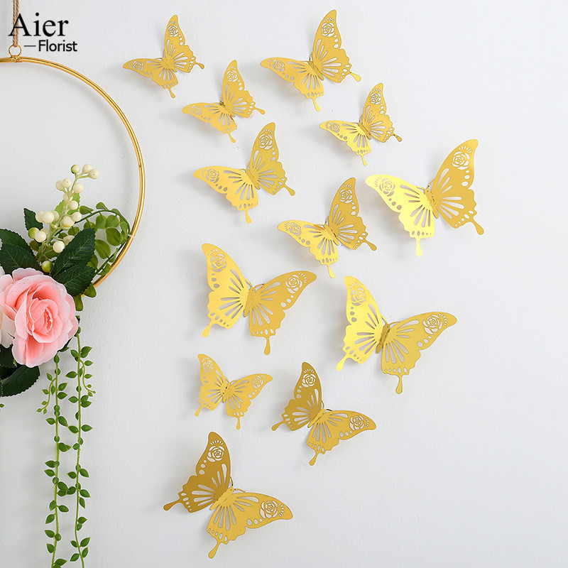 Aierflorist Home Paper Decoration Adhesive 3d Butterfly Wall Stickers For Flower Bouquet Decoration