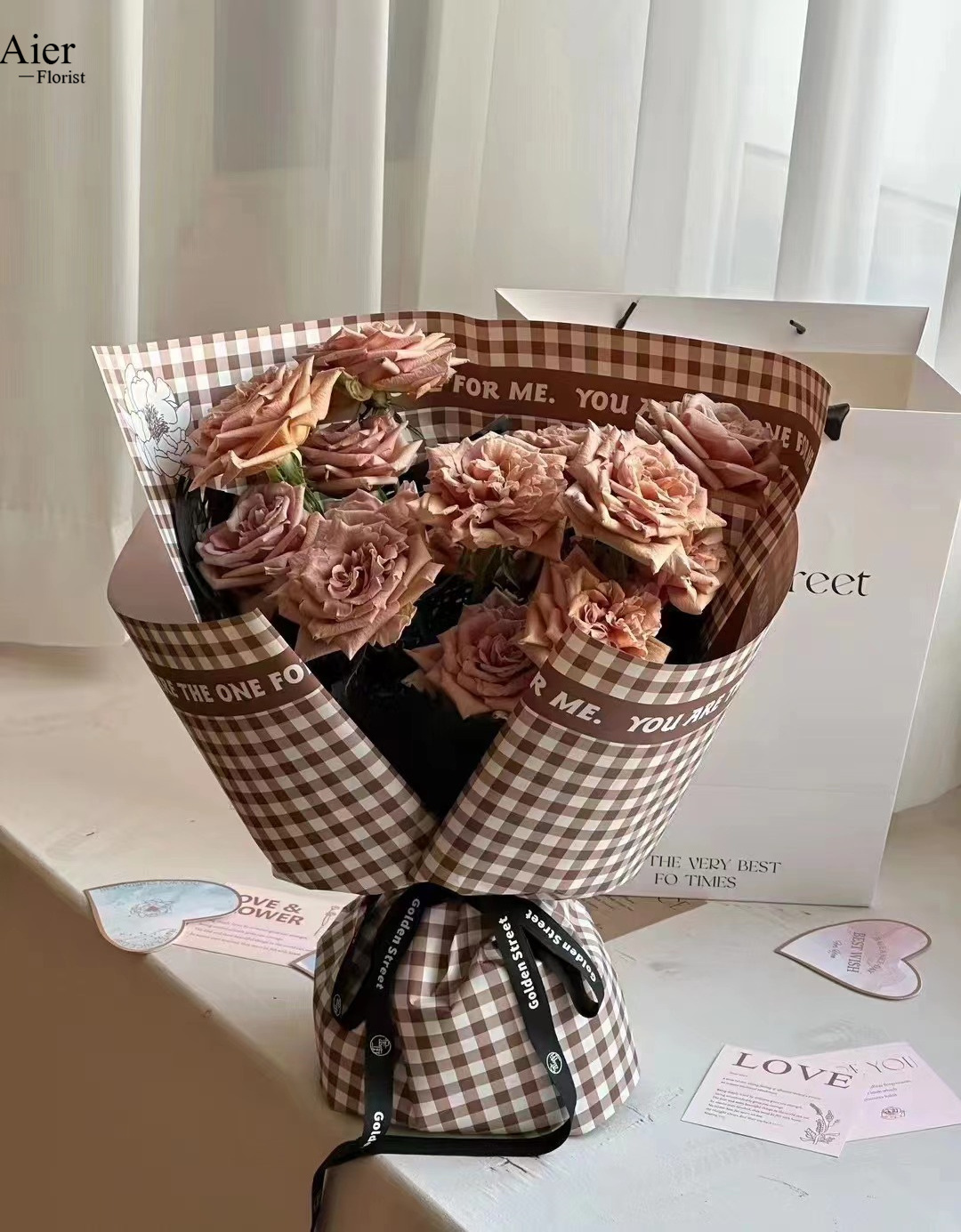 Aierflorist 58*58cm New  luxury Valentine's Day plaid bouquet Floral paper waterproof small checkered wrapper paper for flower