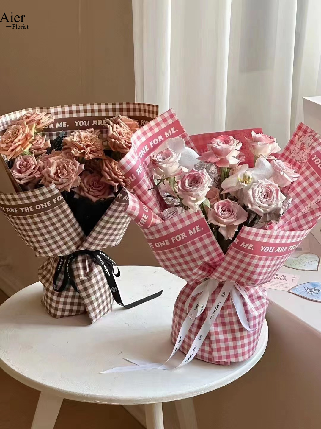 Aierflorist 58*58cm New  luxury Valentine's Day plaid bouquet Floral paper waterproof small checkered wrapper paper for flower