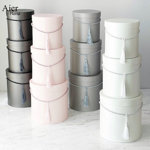 Aierflorist 3PCS SETS Cylinder Florist Portable Box Flower Hat Box Flower Round Gift Box  For Party packaging