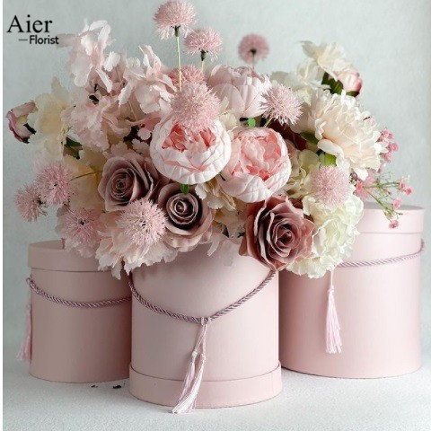 Aierflorist 3PCS SETS Cylinder Florist Portable Box Flower Hat Box Flower Round Gift Box  For Party packaging