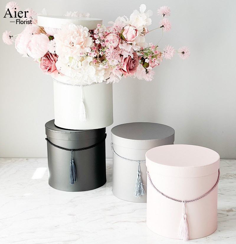 Aierflorist 3PCS SETS Cylinder Florist Portable Box Flower Hat Box Flower Round Gift Box  For Party packaging