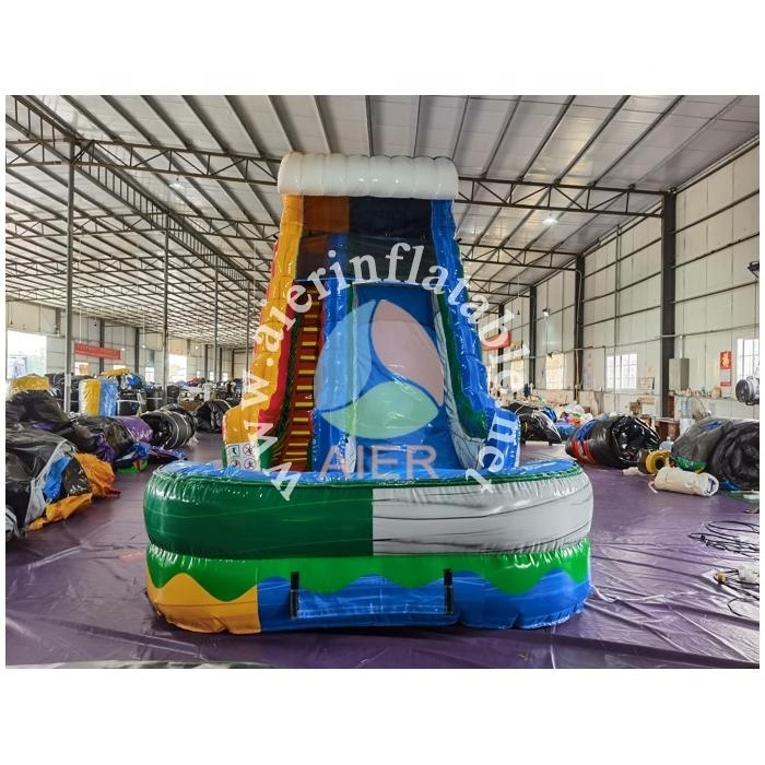 Hot sale colorful slide inflatable 20ft inflatable water slide wet dry slide with swimming pool for kids and adults