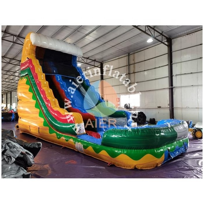 Hot sale colorful slide inflatable 20ft inflatable water slide wet dry slide with swimming pool for kids and adults