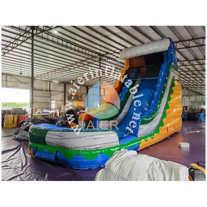 Hot sale colorful slide inflatable 20ft inflatable water slide wet dry slide with swimming pool for kids and adults