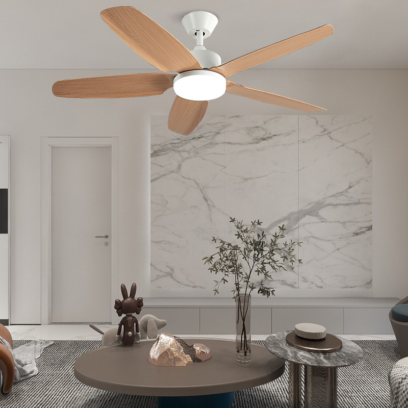 Bright White 3 Color Dimming 5 Blades Led Ceiling Fans With Lamp Inverter Remote Control 1-6 Gears For Living Room