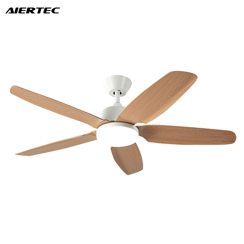 Bright White 3 Color Dimming 5 Blades Led Ceiling Fans With Lamp Inverter Remote Control 1-6 Gears For Living Room