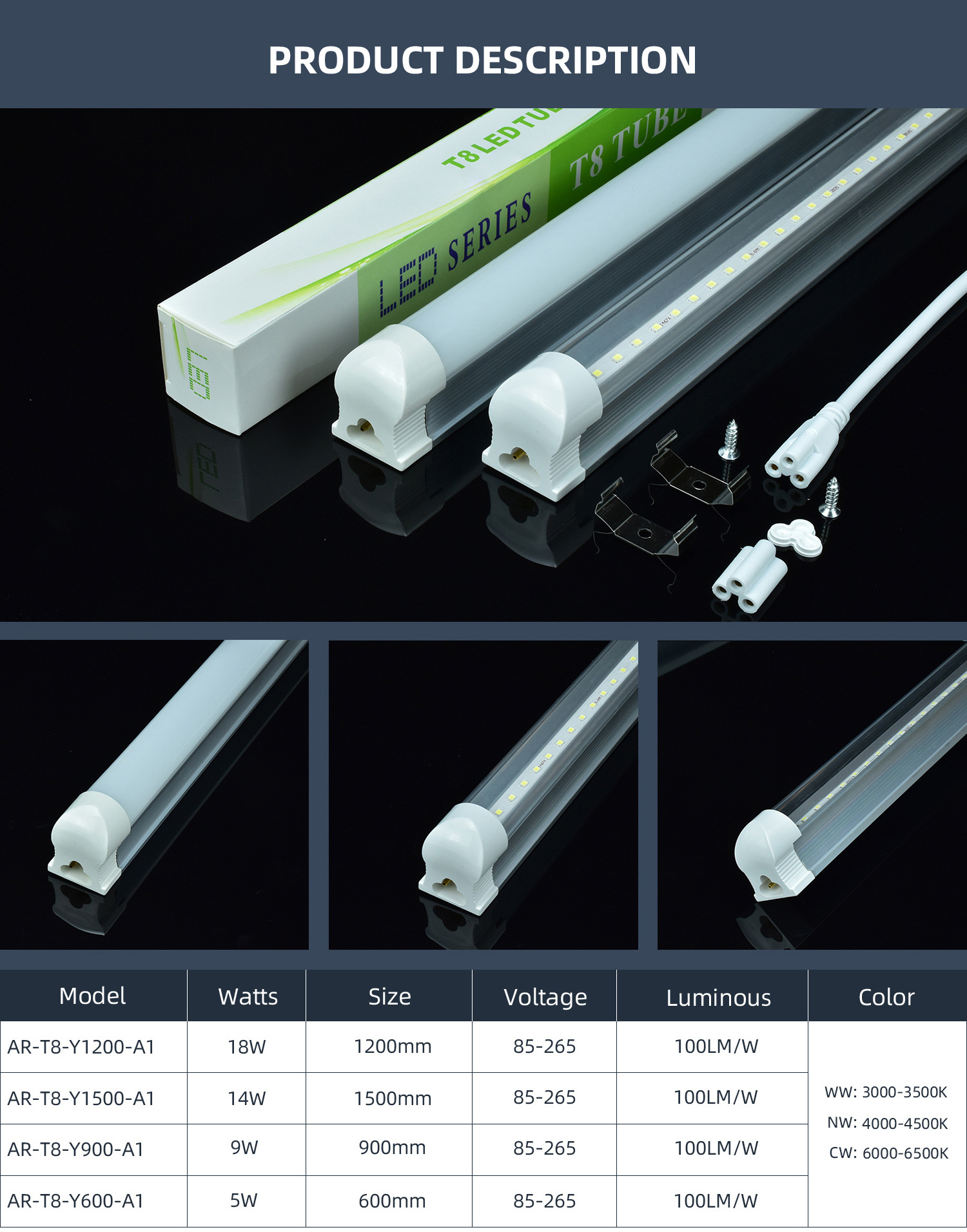 Indoor Lighting Fixtures OEM/ODM Aluminum PC 4FT 8FT Shop Led Lights T5 T8 Integrated Led Tube Light