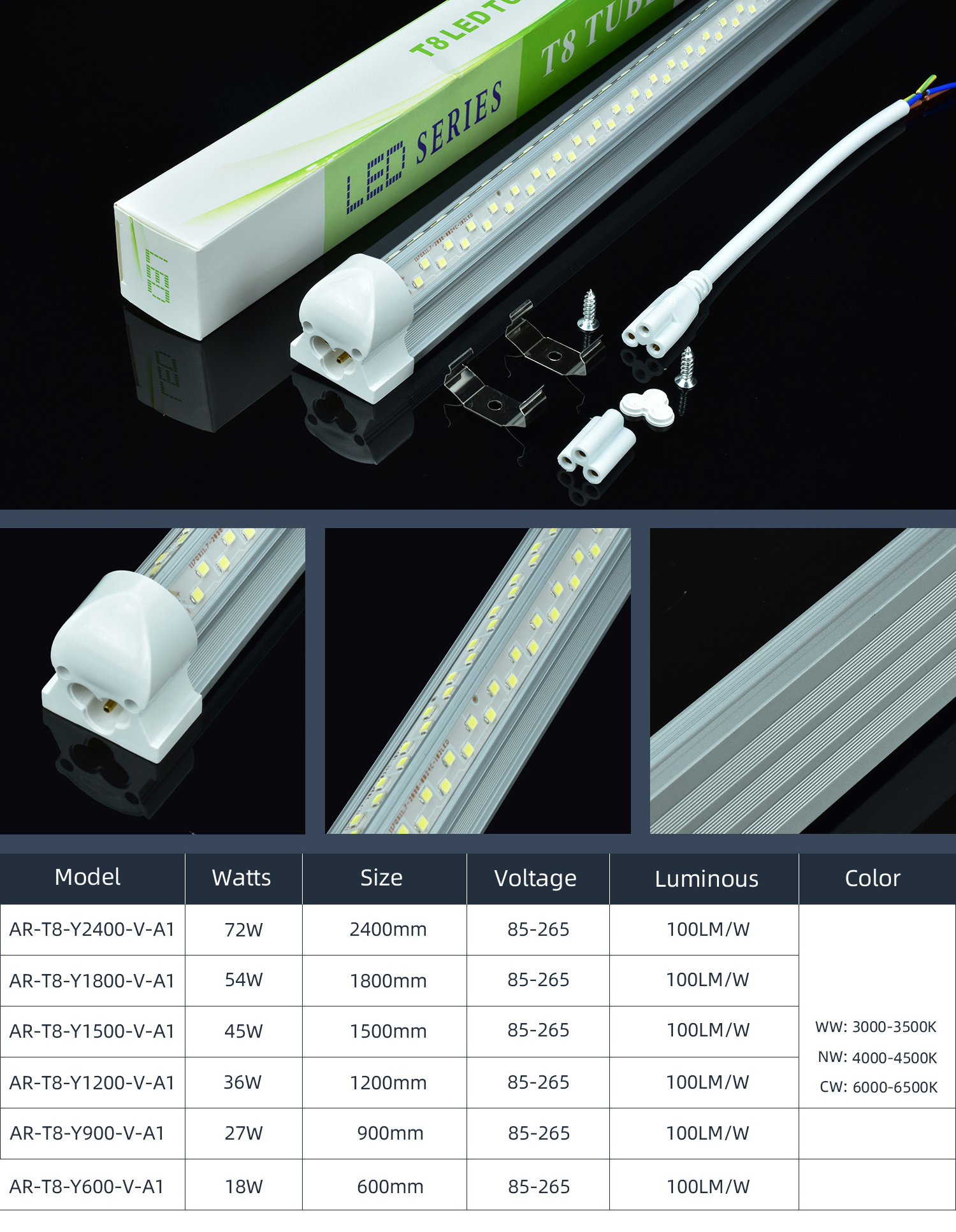 Indoor Lighting Fixtures OEM/ODM Aluminum PC 4FT 8FT Shop Led Lights T5 T8 Integrated Led Tube Light